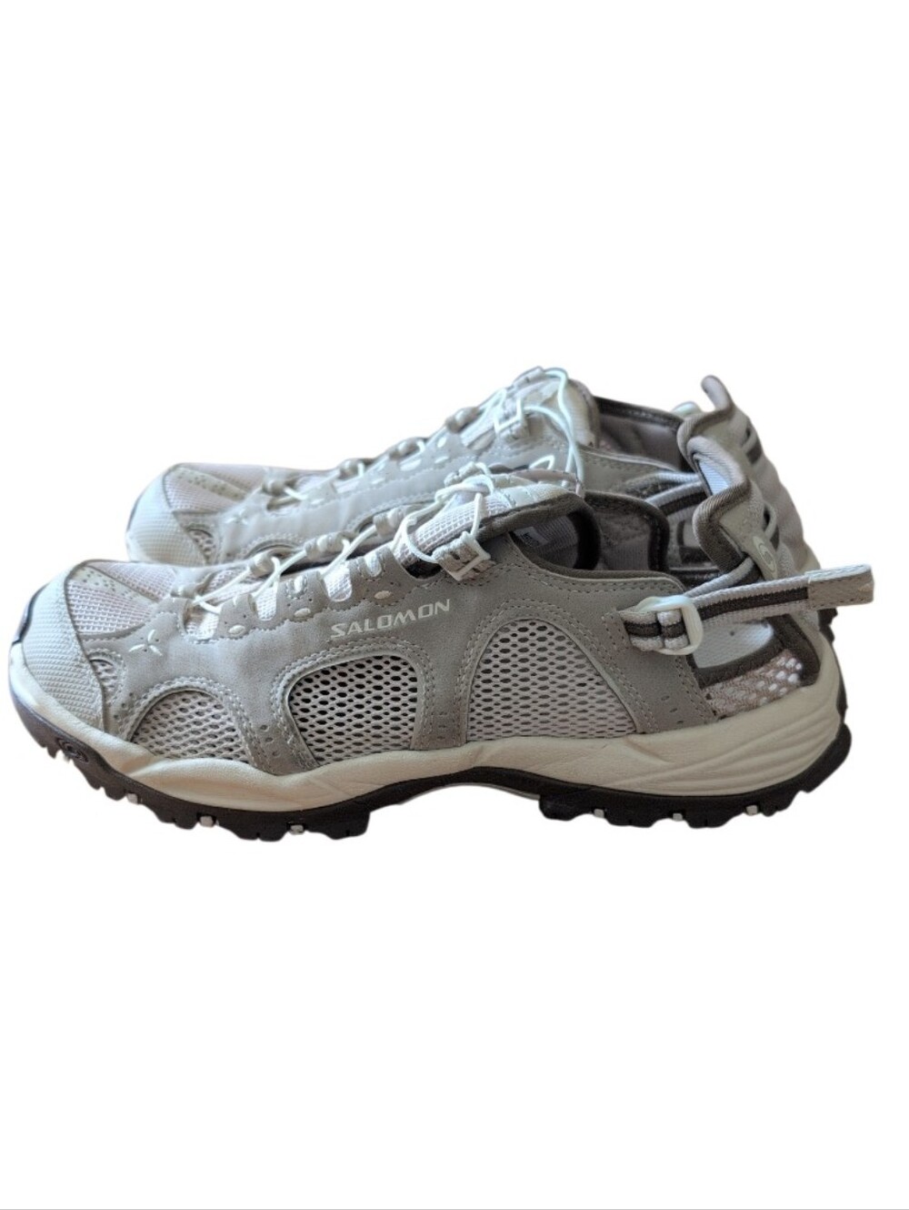 Salomon Gray Mesh Trail Water Shoes Quick Lace Hiking Sneakers Women’s 9